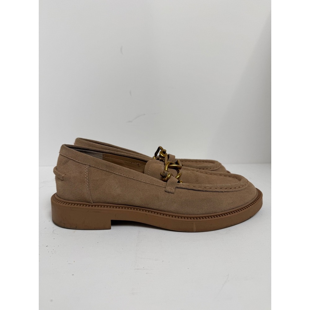 Steve Madden Tan Suede Chain Link Loafers Womens Lug Sole Slip On Shoes Sand - Picture 1 of 12